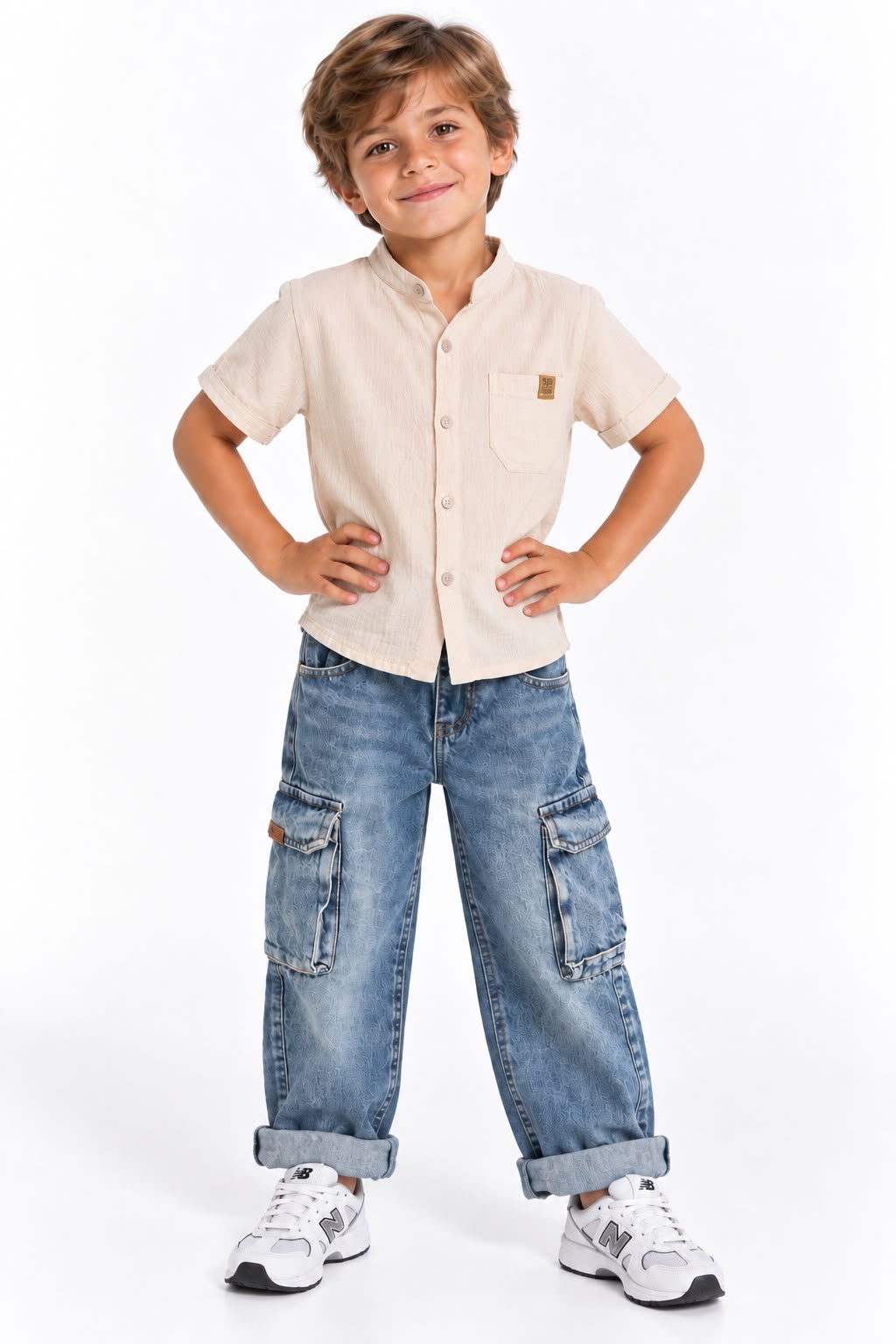 CAMISA CUELLO MAO MANGA CORTA CON BOLSILLO