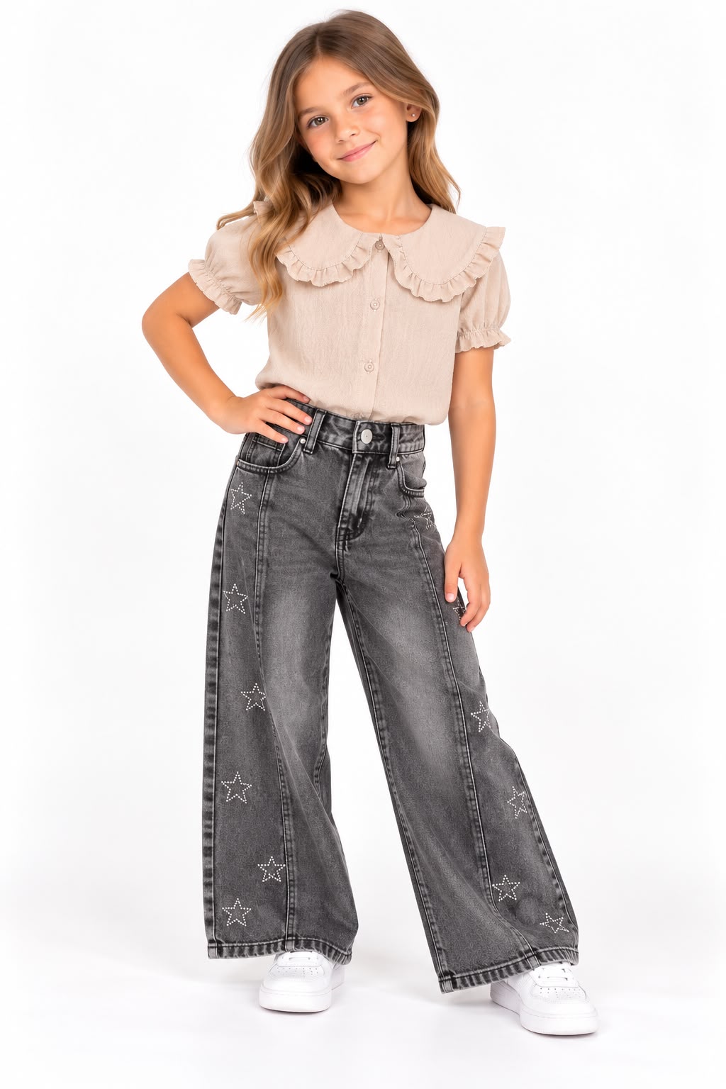 CAMISA CON CUELLO Y VOLADITOS MANGA CORTA